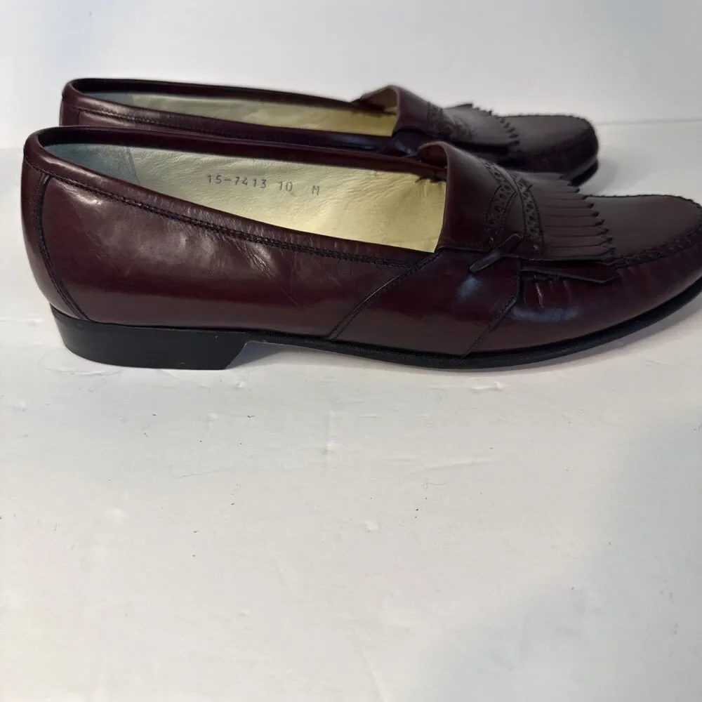 Johnston Murphy Loafers Shoes Mens 10 Burgundy Leather Office Brogue Italy